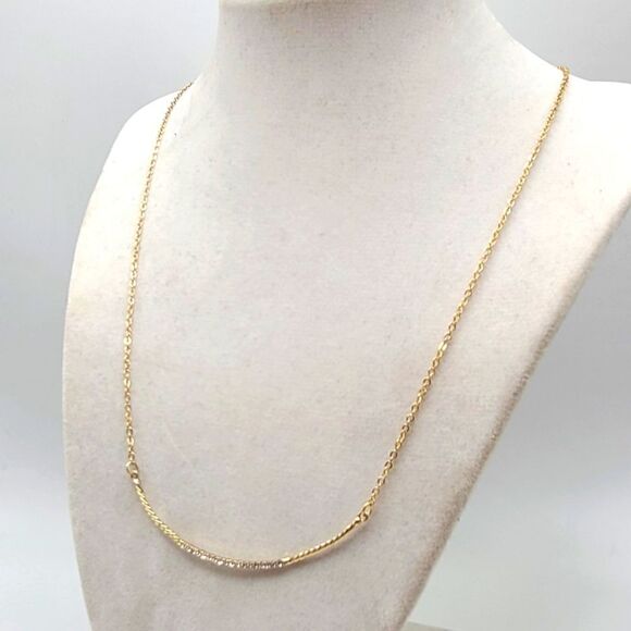 Loft Curved bar necklace, goldtone with rhinestones, adjustable length - Picture 1 of 8